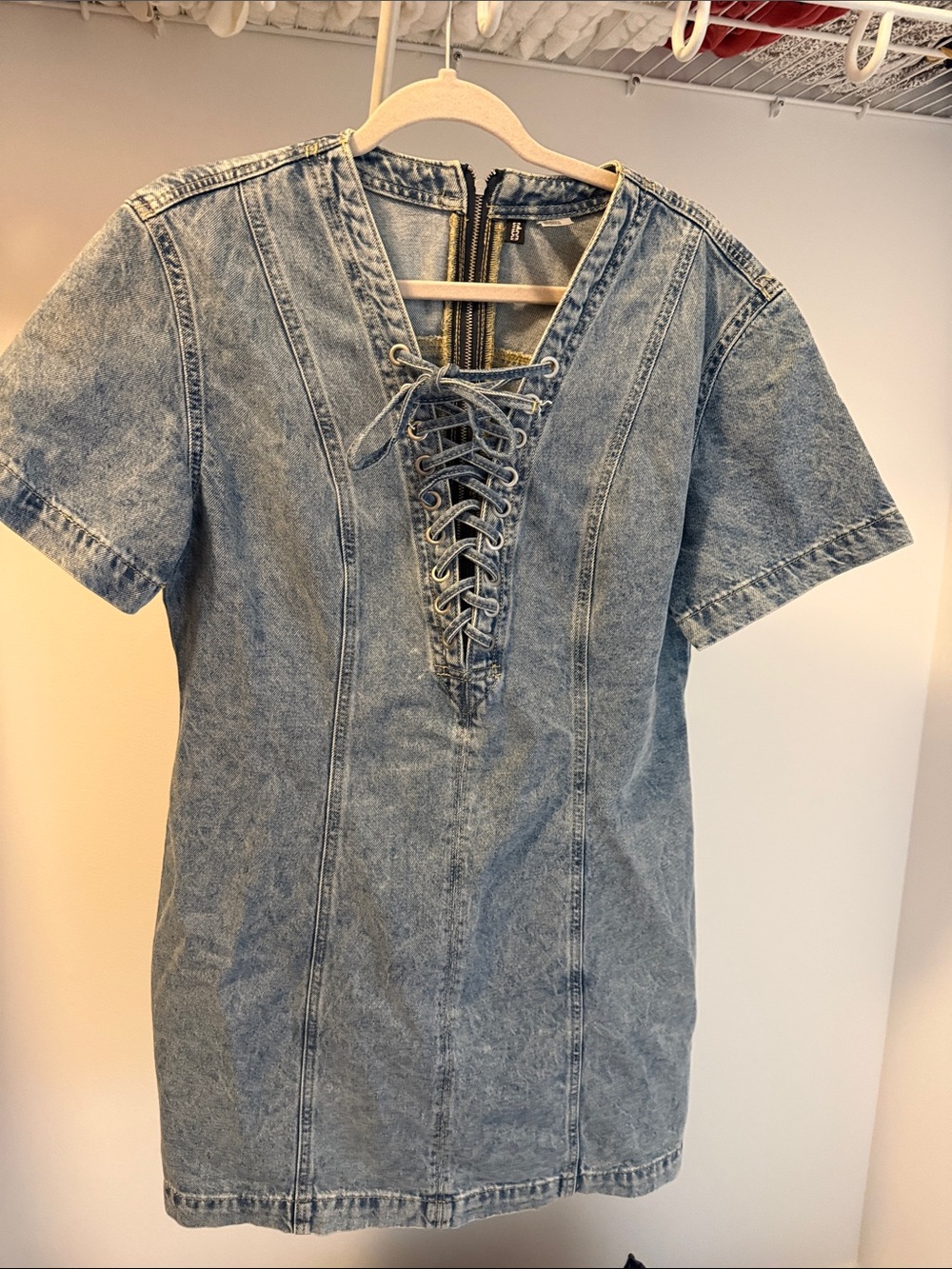 Lace-Up Vintage Wash Denim Dress